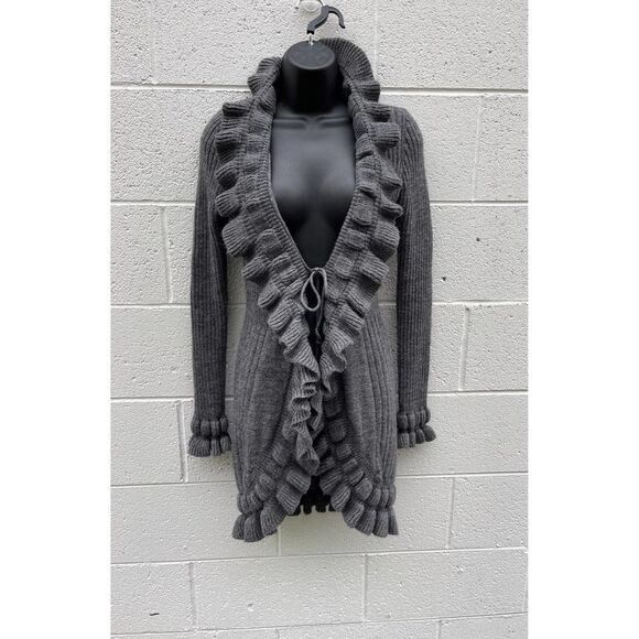 Elisabetta Collection Wool Mohair blend Open Cardigan Ruffle Women’s Size Small - Picture 1 of 12